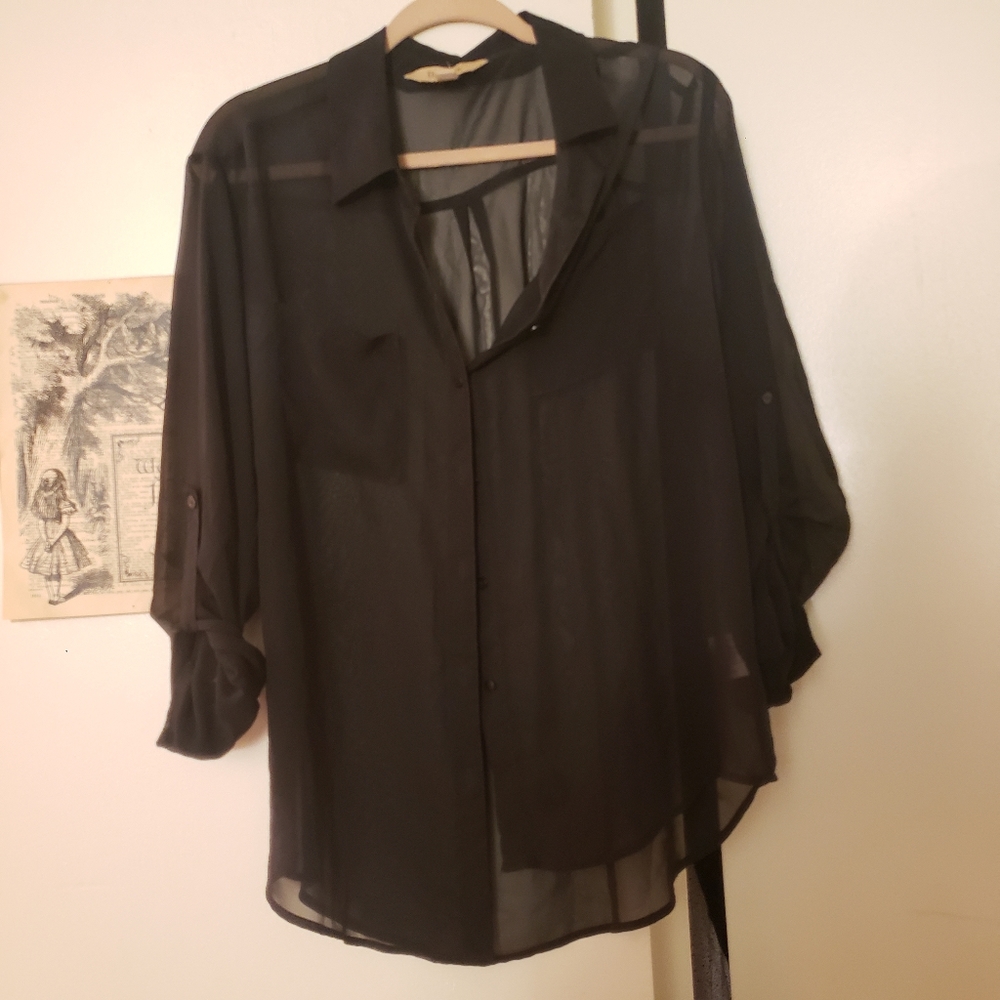 Sheer black button-up blouse